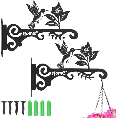 MIVITOOM 2 Pack Hanging Basket Brackets Outdoor Indoor, Sturdy Wall Hanging Hooks for Fence, Garden & Patio - Plant Brackets with Mounting Kit (9.7inch) for Lanterns,Bird Feeders & Wind Chimes