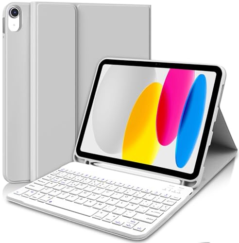 Funda con Teclado para for iPad A16 11ª /10ª Generación (10,9 pulgadas 2022/11 pulgadas A16 2025), Funda Teclado iPad 11/10 Gen Bluetooth Inalámbrico Desmontable, QWERTY Español Ñ (Blanco Gris)