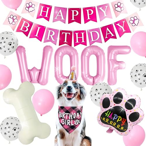 födelsedagsdekorationer hund tillbehör valp banner ballonger
