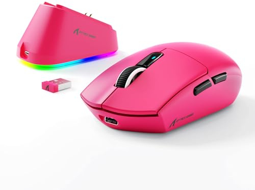 MAMBASNAKE x ATTACK SHARK G3PRO Gaming-Maus mit Magnetischer Ladestation, BT/2.4G Wireless/Kabel, PixArt PAW3311 Gaming-Sensor, 59g leicht, 25000 DPI LIGHTSPEED Gamer Office-Mäuse für PC/Mac-Berry Rot