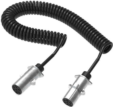 AUPROTEC Cavo a spirale per rimorchio 24V 4m – 7-PIN tipo N – Connettore metallico – Cavo adattatore spirale elettrica cavo di collegamento per camion, auto, veicoli commerciali, rimorchio, trailer