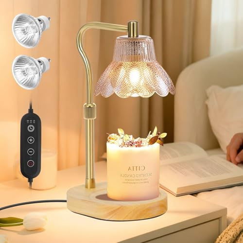 Axrye Candle Warmer Lamp with Timer/Dimmer, Flower Candle Lamp Warmer with 2 Bulbs, Birthday Gift for Women, Height Adjustable Candle Melter Heater, Congratulations Gifts for Her/Teachers