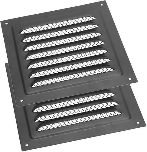Griglia di ventilazione quadrata, 2 pezzi, in metallo nero, quadrata, griglia di ventilazione in acciaio inox, per un'efficiente ventilazione domestica, 20 x 20 cm