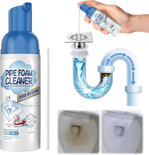 Detergente per Tubi in Schiuma, Detergente per Scarico in Schiuma, Drenaggio per Scarichi, Drenaggio per Scarico, per Scarichi per Cucina, Lavabo, WC, Vasche, 60ml