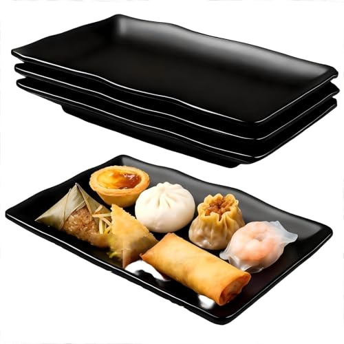 Bcuuozeeing Servierplatten Rechteckig, Servierplatte Melamin, Servierplatten Melamin, Wiederverwendbar, für Dessert, Vorspeisen, Salatteller, Obst Beilagen, 4pcs, 20.7x12.8x2.7cm