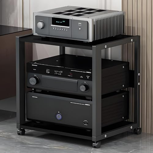 Valdoza 2/3 Rack Audio Mobile Porta Stereo Hi Fi Con Ruote Universali, Mobile Rack Per Impianto Stereofonico, Per Soggiorno, Sala Teatro, Ripiano Rack Amplificatore, Centro Intratte(2-layer)