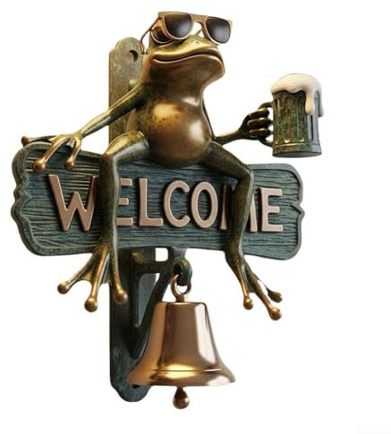 Entgoinggo Welcome Doorbell, Resin Frog Decoration Hanging Bell, Fun Weather-Resistant Decorative Sign For Home Entrance Or Garden Gate