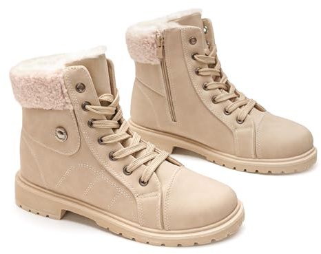 GLAMORA Botines de invierno para mujer impermeables y térmicos con forro cálido y suela antideslizante, botas cómodas con cremallera para caminar, trabajo o senderismo ligero en montaña y ciudad