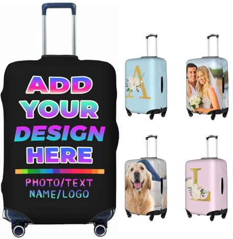 Personalised Luggage Covers for Suitcases, Personalised Suitcase Cover with Photo Text Name Logo, Double-Sided Design Custom Suitcase Covers Protectors, Customize Elastic Travel Suitcase Case (Custom)