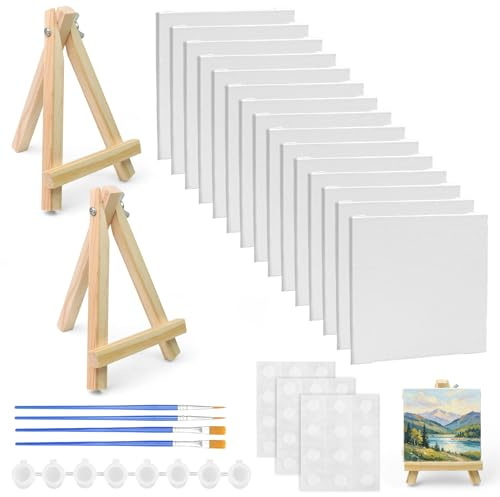 NETFLO 15 Stück kleine Leinwände 10x10cm Mini Leinwand mit Staffelei kleine