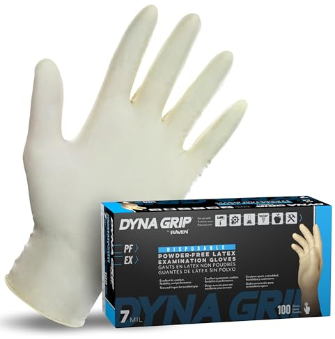 Dyna Grip Powder-Free Premium Latex Disposable Gloves | 7 Mil - 2XL - 100 Count | Textured Grip, Beaded Cuff, Single Use | for Automotive, Industrial, Janitorial, MRO, Food Service | 650-1005,White