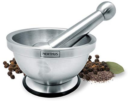 NERTHUS FIH 020 - Mortero de Mano para Especias de Acero Inoxidable, base Antideslizante