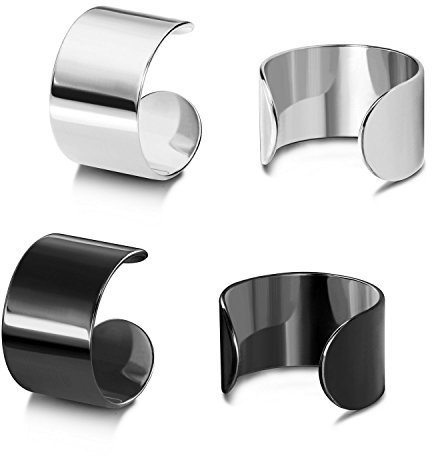 JewelrieShop Earcuffs Stainless Steel Ear Cuffs Helix Cartilage Clip on Wrap Punk Earrings for Women Men Non Piercing Adjustable 2 pairs