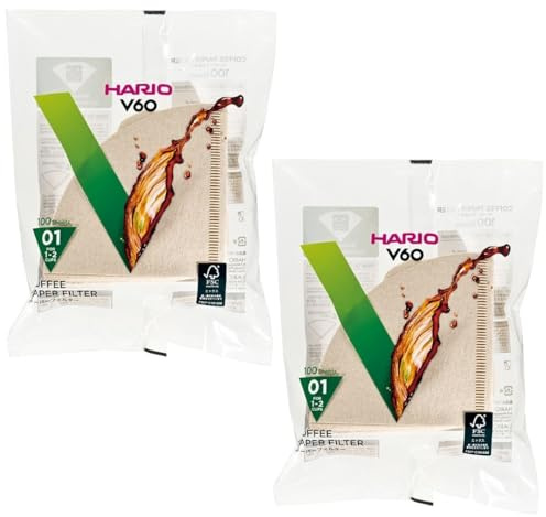Hario 01 Coffee Natural Paper Filters, 2-Pack Set 100 Filters per Pack (Total of 200 Filters) (Japan Import)