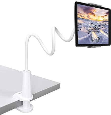 TRYONE Support Tablette avec col de Cygne de, Support Tablette Réglable - Support pour iPad iPhone Series/Tablettes Samsung/Mediapad/Kindle et Plus, 76 cm de Longueur Totale (Blanc)