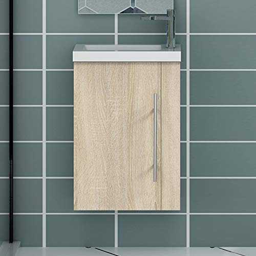 Xinyang Meuble sous Vasque Moderne，Meuble Lave-Mains à Suspendre avec lavabo, Meuble de Rangement avec Une Porte et 2 étagères 45cm / Bois Clair