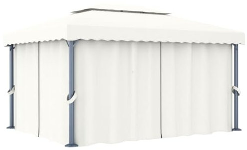 vidaXL Gazebo con Tende Tendone Pergola Chiosco Bersò Padiglione Feste Parasole Pergolato Arredo Giardino Esterno Tettoia Bianco Crema in Alluminio