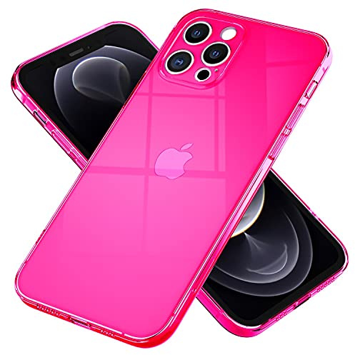 NALIA Neon Silikonhülle für iPhone 12 Pro - Linsenschutz - Hülle, Pink | Rutschfester Grip in der Hand, Kabelloses Laden, Bündiger Kamera-Abschluss, Erhöhter Rand zum Ablegen, VIBE