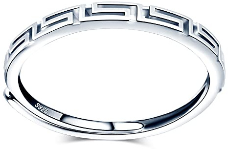MicVivien Bague pour Femme Fille en Argent 925 Grec Géométrique Clé Anneau de Bande Réglable Bijoux Fantaisie