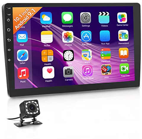 NHOPEEW 10.1 Inch Double Din Car Stereo HD Touch Screen Car Radio GPS Navigation Bluetooth FM Radio Support WiFi Mirror Link for Android/iOS Phone + Dual USB Input & Reversing Camera