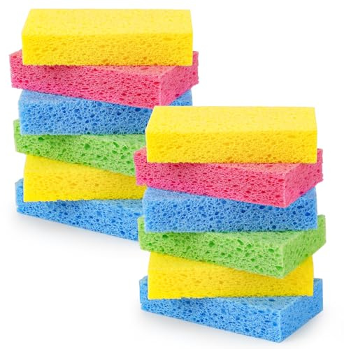 Temede 12-Count Cellulose Sponges, Non-Scratch Kitchen Sponges for Dish,Colorful Compressed Dish Scrubber Sponge for Household,Cookware,Bathroom