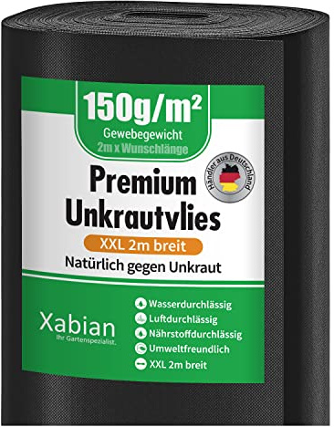 Xabian Anti Unkrautvlies 150g/m² Gartenvlies extra breit 2m x 40m = 80m² Premium Unkrautfolie wasserdurchlässig, Unkrautflies extrem reißfest & hohe UV-Stabilisierung