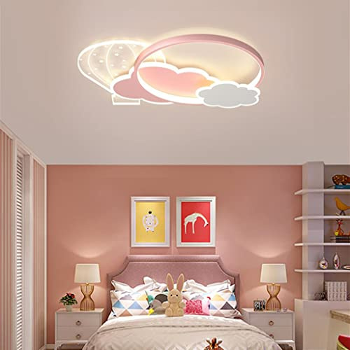 WJLL LED Kinder Deckenleuchte Modern Neu Wolke Design Deckenlampe Kinderlampe Junge Mädchen Schlafzimmer Deckenlicht 45W dimmbar Kronleuchter Acryl Heißluftballon Beleuchtung Leuchte Decke Lampe,Rosa