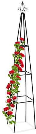 Relaxdays Rankhilfe Obelisk, 204 cm hoch, Ranksäule für Kletterpflanzen, aus Metall, freistehend, Rosenturm, schwarz