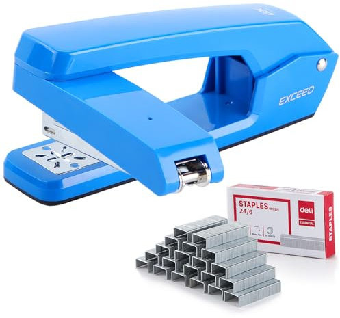 Deli/EZWORK Schwenkarm-Hefter, schwenkbar, 25 Blatt Kapazität, 360 Grad drehbar, Schreibtischhefter mit 1000 Heftklammern für Heft- oder Buchbindung, Blau