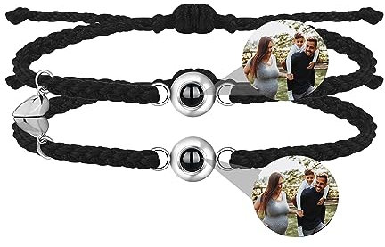 Godchoices Benutzerdefinierte Foto Armband Personalisierte Foto Projektion Armband Magnetische Paar Foto Armband mit Bild im Inneren Kreis Matching Paar Projektion Armbänder für Frauen Männer