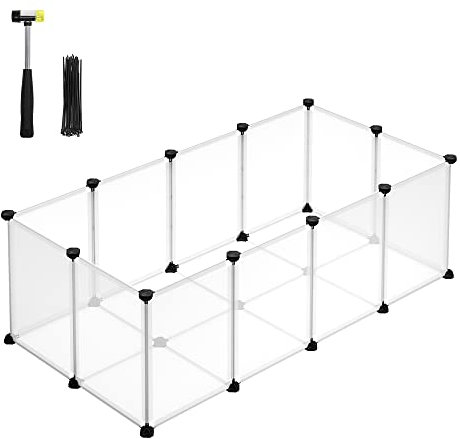 SONGMICS Freigehege mit Bodenplatten, Laufstall, Meerschweinchen Gehege, aus Kunststoff, Gehege für Hamster, Kaninchen, Igel, 125 x 63 x 42 cm, weiß LPC001W01