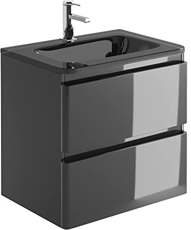 Go Bathrooms Vanity Unit 600mm Anthracite Grey Bathroom Sink Grey Glass Basin Floor Standing Vanity Unit Soft Close Drawers Newbold Bathroom Storage