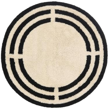 RugVista Chateau Badrumsmatta, Rund, Ø 90 cm, Natural/Svart | Moderna, Medellång lugg, Maskintvätt, Oeko-Tex 100, Halkfri, Badrum
