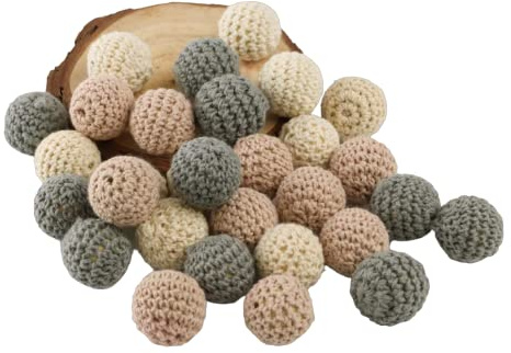 Artlatu 30 Perline Colorate All'Uncinetto, 20 mm, Perline Rotonde All'Uncinetto, Con Foro Da Infilare, Realizzate A Mano, Sfere Di Legno Naturale, Per Gioielli Fai Da Te, Decorazioni E Bracciali