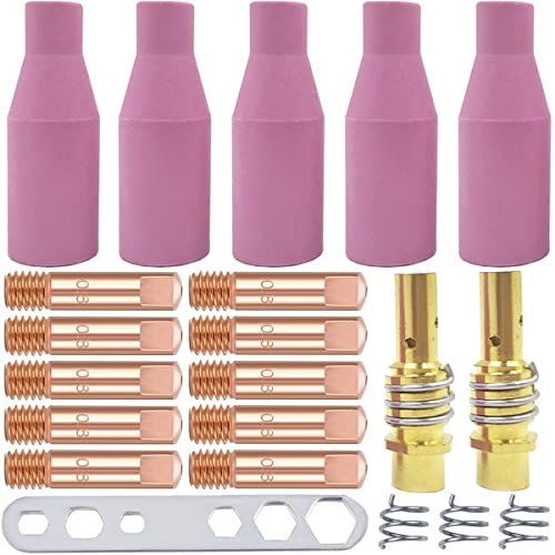 EATBALE Welding Contact Tips, 15AK MIG Welding Torch Contact Tips Accessories Kit 0.8mm M6 Tips Holder Difuse Ceramics Nozzle Shield Cup Welding Gun for MB15 15AK MIG Welding Torch (21 Pcs)