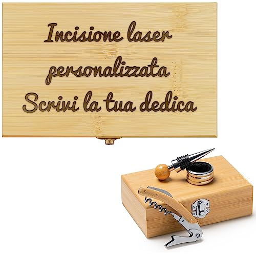Stileitaliano Set da Vino Personalizzato 3 Accessori Sommelier Stampa Alta Definizione o Incisione Idea Regalo (Personalizzato 1 Pezzo)