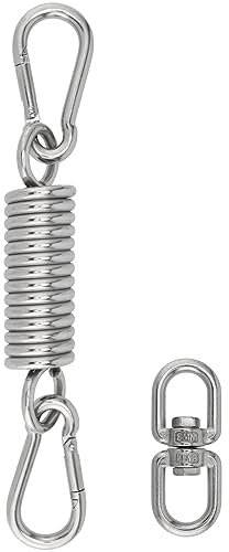 PUCSIQ Molla per Poltrona Sospesa, Molla per Dondolo in Acciaio Inox 250kg, con 2 Moschettoni, Anello Girevole a 360°, Gancio Soffitto per Supporto per Amaca,Sacco da Boxe