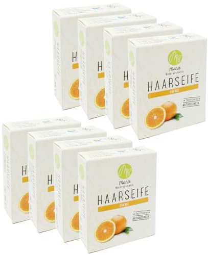 Mara Naturkosmetik - Feste Haarseife Orange – Pflegende Wellness Reinigung ohne Palmöl für Frauen und Männer – Naturseife - Nachhaltig, vegan, bio, umweltfreundlich, handgemacht und zertifiziert 8x90g