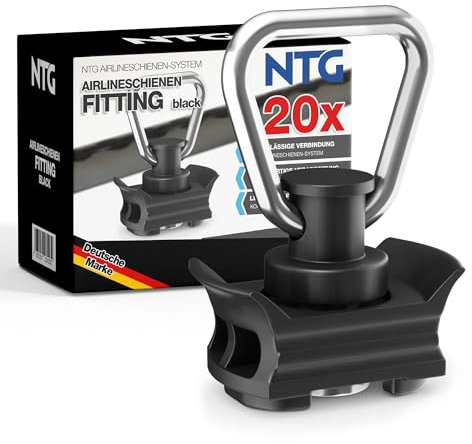 NTG Airlineschiene Fitting aus Kunststoff (20 Stück) | Airline Fitting mit 1000kg Bruchlast in Schwarz | Einfachendbeschlag für Zurrschienen | Flugösen zur Ladungssicherung in Anhänger & PKW
