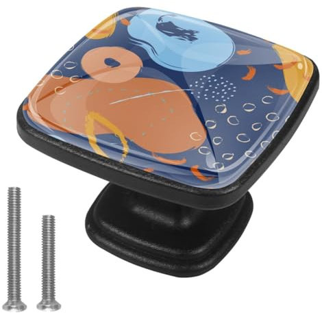 suojapuku Pomello quadrato per mobile, confezione da 4,modello artistico,Ferramenta per armadietti da cucina per maniglie per cassettiere e cassettiere