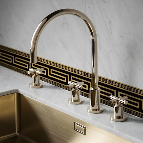 funlife Bordure de papier peint à motif clé grecque noire et dorée brossée de 4 m - Bordure murale décorative vintage - Bordure murale décorative - Décoration d'intérieur - Pour chambre à coucher,