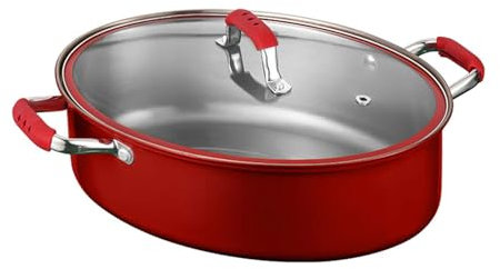 PTATT Mehrzwecker ovaler Fisch Dampftopf, Edelstahl großer Röstenkochgeschirr und Hotpot, Fischdampfer Dampfer Elliptisch gedämpftes Fischtopf mit Rack für Dampffischkochs red