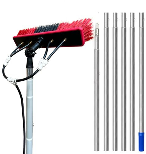 Fensterputzstange Waschbürste, 5-10m wasserführende Teleskopstange, Ausziehbarer Fensterreiniger für Solaranlagen, Reiniger Wintergartendach 6m
