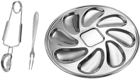 Buerfu Bandeja de ostras,Plato de ostras | Bandeja de comida al aire libre Soporte para ostras,Bandeja con forma de concha de ostra de 8 ranuras, incluye tenedor y pinza, 8 ranuras, para salsa de