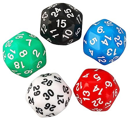 NIHUIFA D30 Polyedrisches RPG-Brettspiel-Würfel-Set aus Acryl, gemischte Farben, 5 Stück