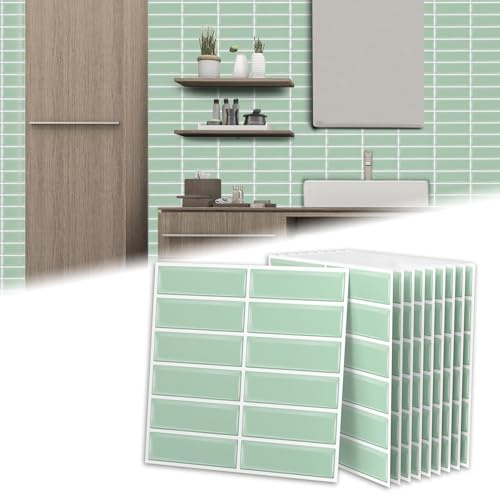 LZQ Lot de 10 stickers pour carreaux 3D, 30 x 30 cm, imperméables, en PVC, style réaliste, pour murs de cuisine, salle de bain, chambre et autres espaces, vert