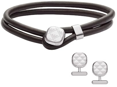 Emporio Armani Herrenset Manschettenknöpfe Armband Leder, EGS3151SET
