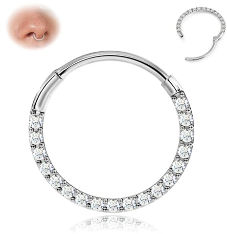 BodyBonita Piercing al Setto con CZ - Acciaio Chirurgico 316L Septum Piercing 20G Naso Cerchio Nostril Piercing Trago Helix Orecchino Cartilage Daith Piercing Naso Anello 6mm Argento