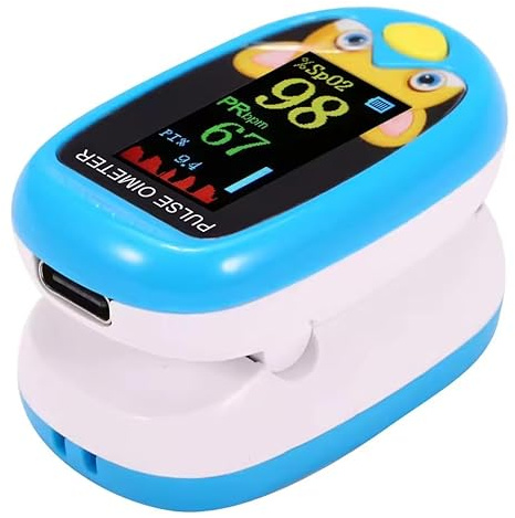 Children Fingertip Pulse Oximeter, Oxygen Monitor for Kids Baby and Blood Oxygen Saturation Heart Rate Monitor with Automatic Shut-Down, SPO2 Pulse Oximeter, Rechargeable via USB (Blue)