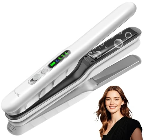 SUNMAY Cordless Hair Straighteners, Portable Titanium Hair Straightener and Curler with Negative Ion,Travel Flat Iron Hair Straighteners 2 in 1, Dual NTC for Stable Heat，20S Fast Heat Up